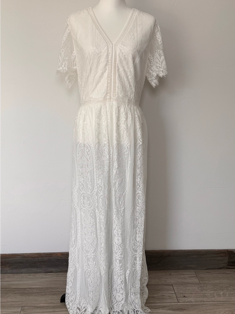 MEROKEETY Floral A-Line Lace Wedding Dress Boho Bridesmaid Maxi Dress Women XXL